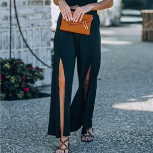 Black open leg trousers